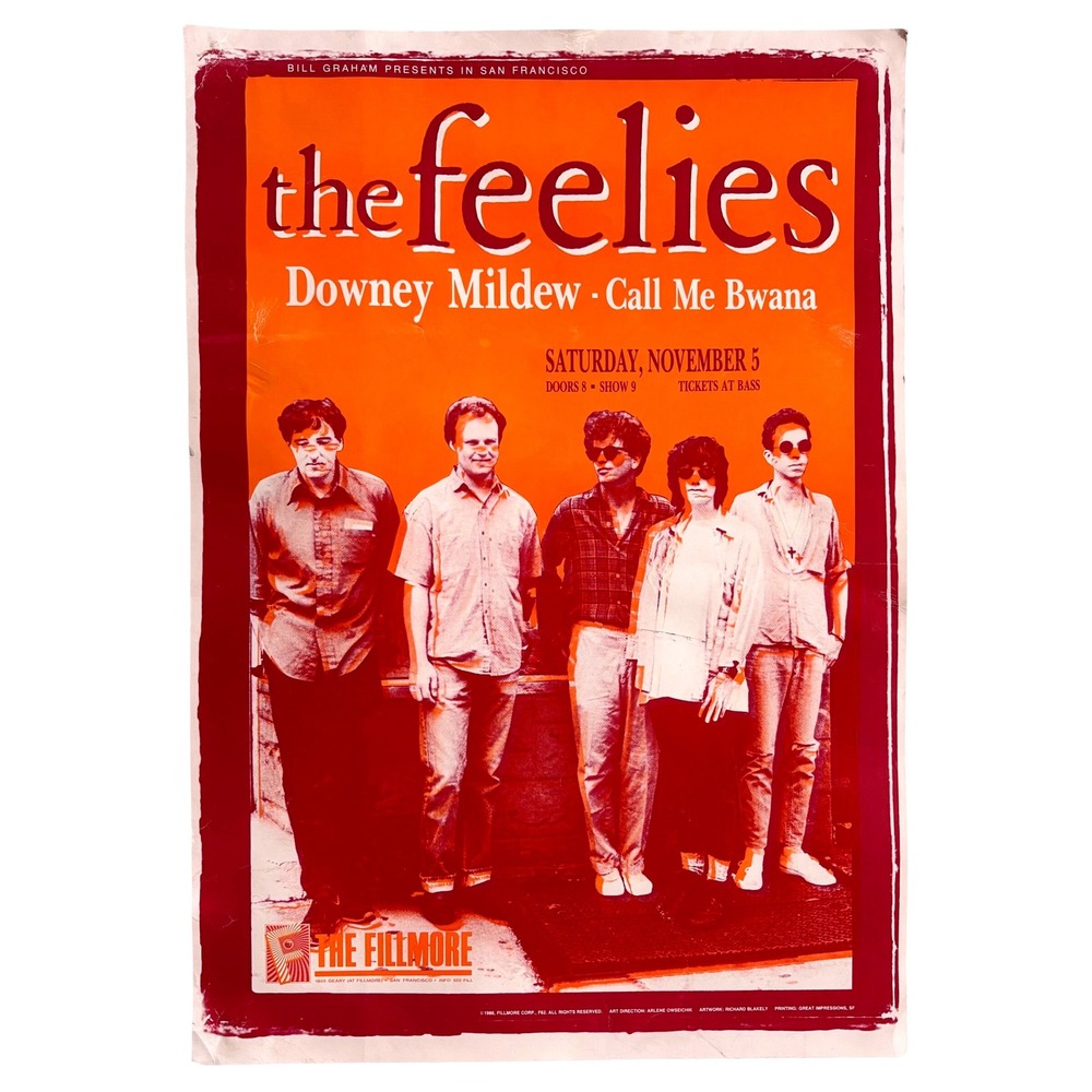 Vintage 1988 The Feelies Fillmore Concert Poster Downey Mildew San Francisco 62F
